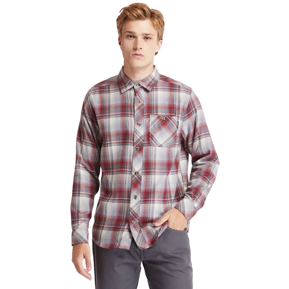 Timberland Mens Shirts PRO® Woodfort Midweight Flannel Work - Burgundy - India ZM4132586